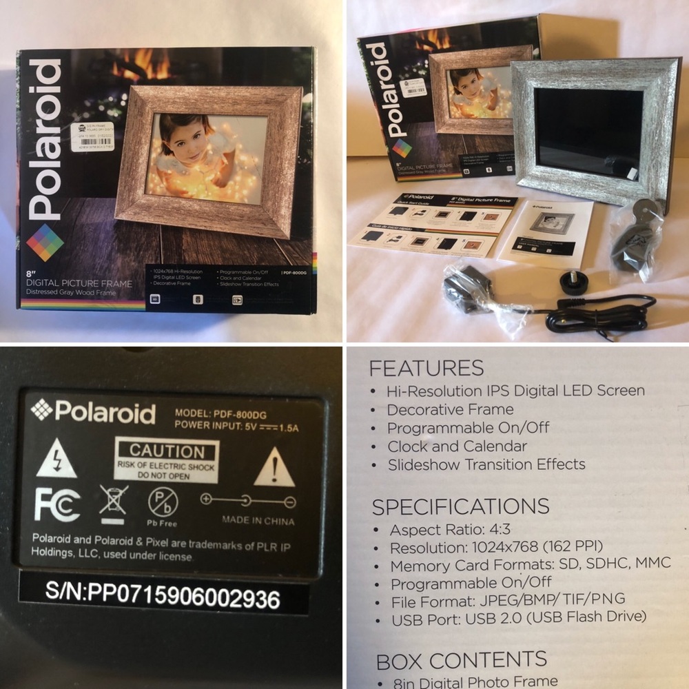 Polaroid 8” Digital Wood Photo Frame